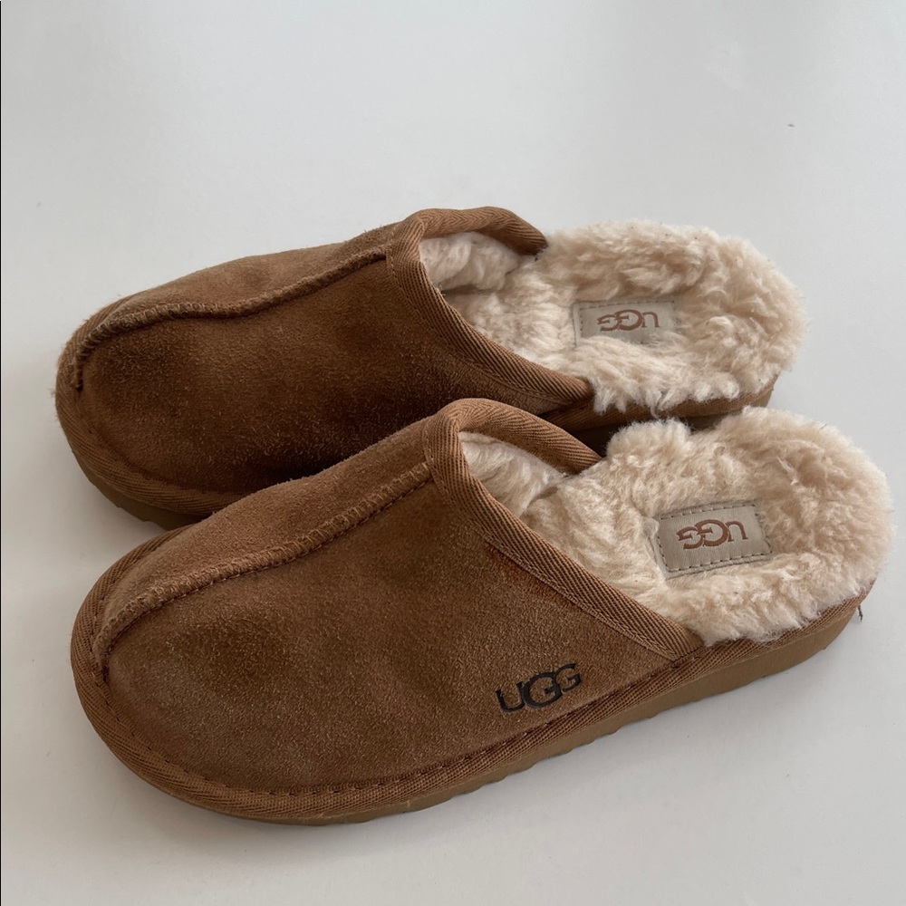 UGG Chestnut Suede Shearling Slip-On Clogs Slippers